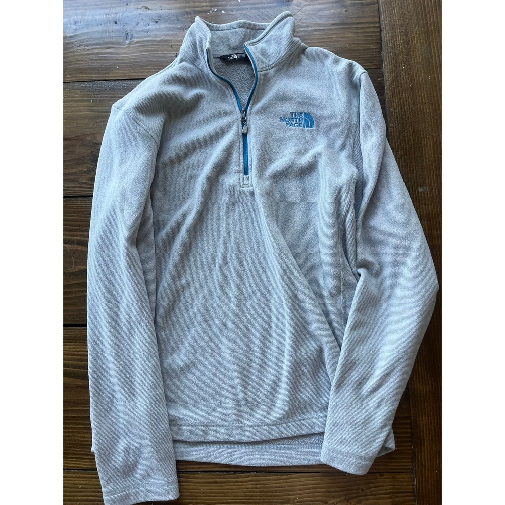 The North Face Mens TKA 100 Quarter Zip Fleece Pullover Grey Blue Small‎